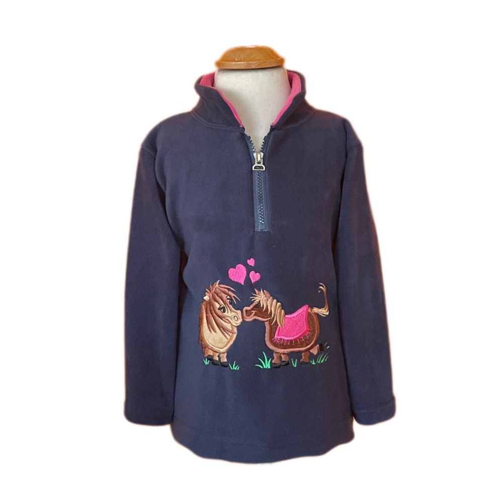 Ramblers Girls Pony Love – Navy Zip Neck Fleece