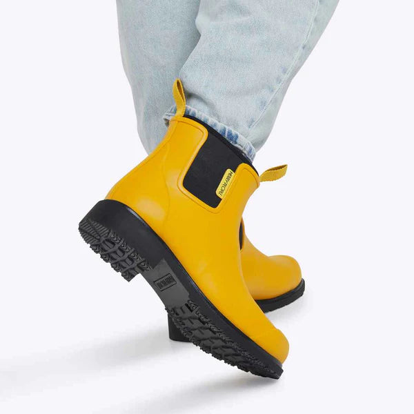 Merry People Bobbi Mustard Yellow & Black Ankle Wellington Boot