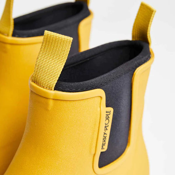 Merry People Bobbi Mustard Yellow & Black Ankle Wellington Boot