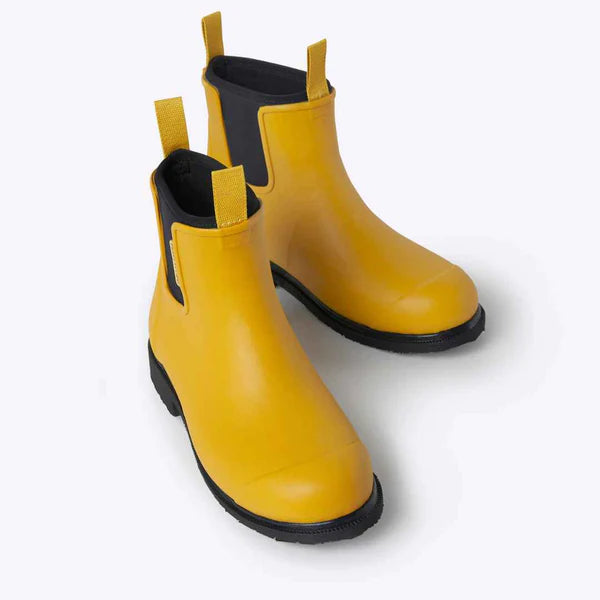 Merry People Bobbi Mustard Yellow & Black Ankle Wellington Boot