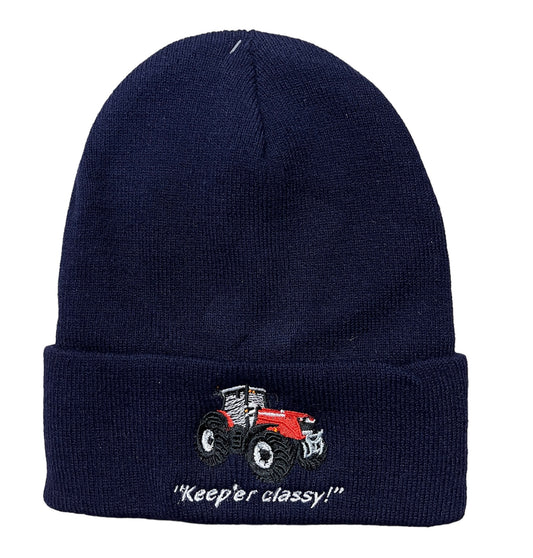 Red Tractor Beanie Hat - Navy