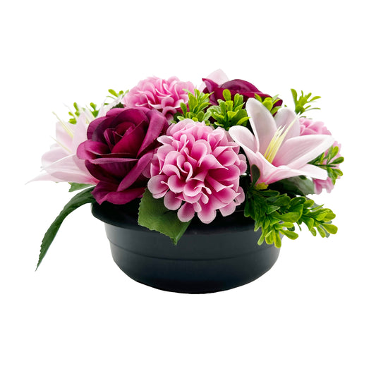Burgundy Rose Lily Chrysanthemum - Weighted Flower Grave Pot  24 Cm - FB1066YU