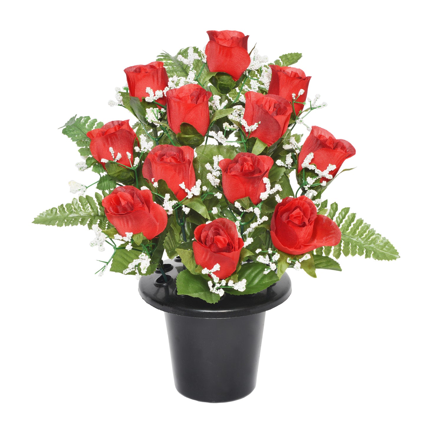 Red Frontal Rosebud Fern Gyp Flower Grave Pot 25cm - FB1385SY