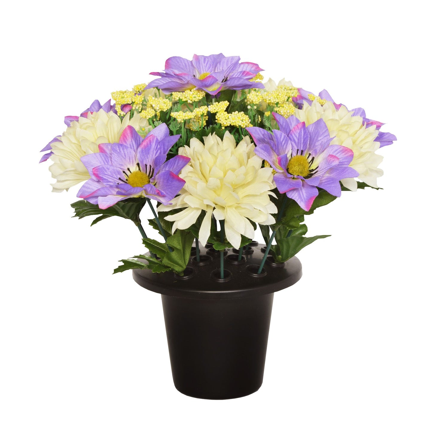 Lilac Clematis Chrysanthemum Achillea Flower Grave Pot 25cm - FB1574SY