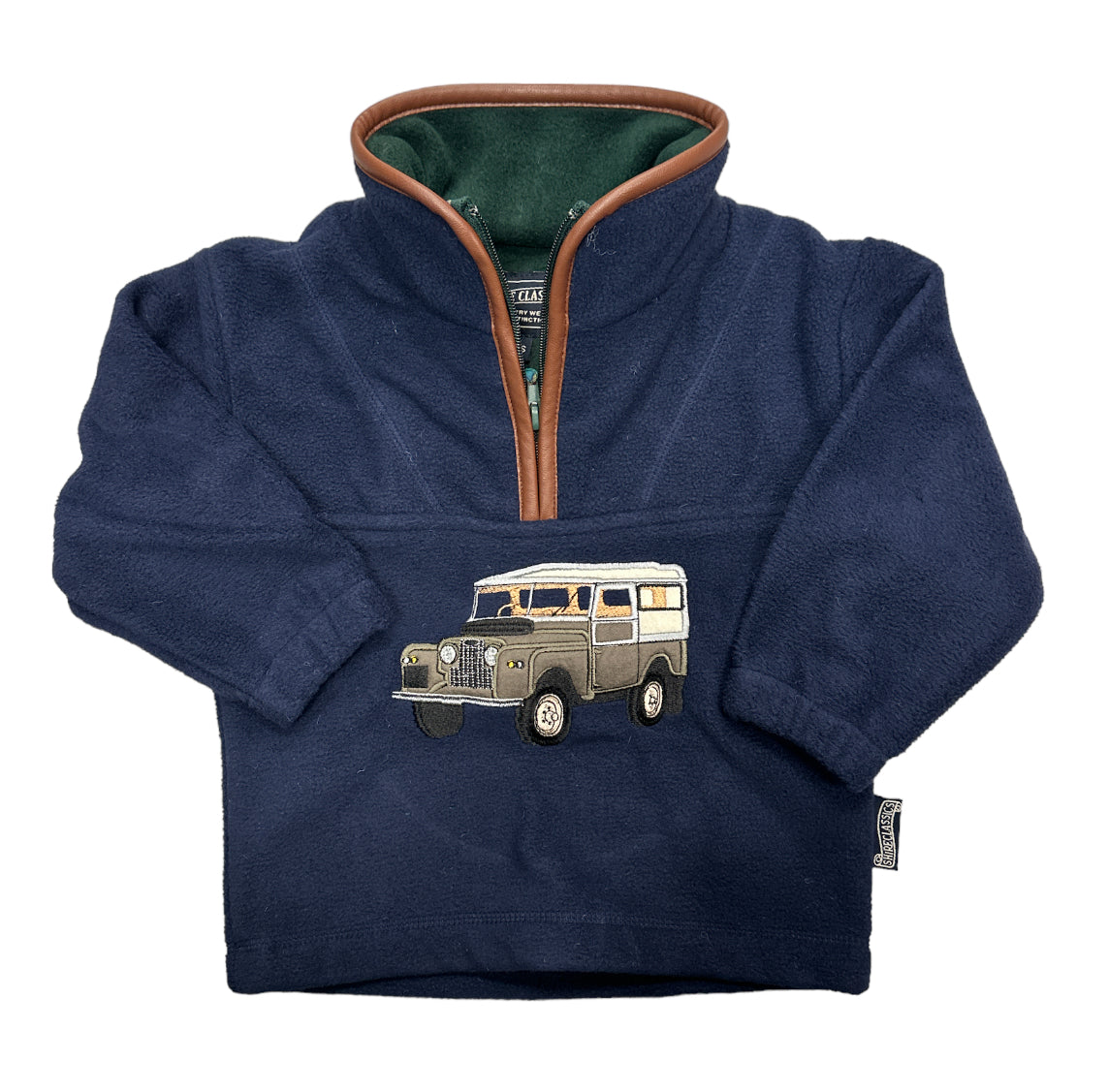 Kids Navy Blue Landrover Design fleece with Brown Trim