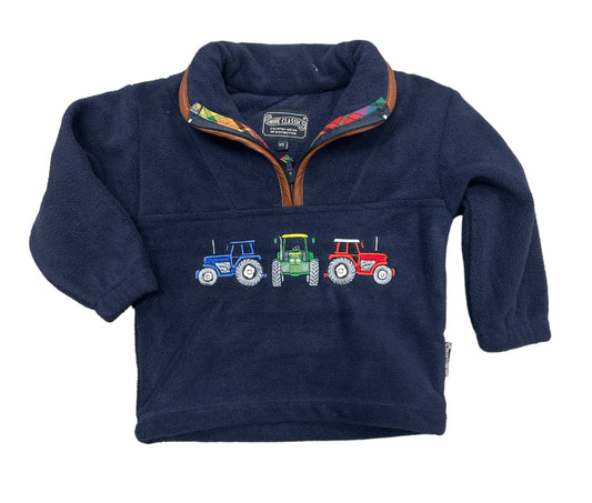 Boys' Tractor Fleece in Navy with Brown Trim