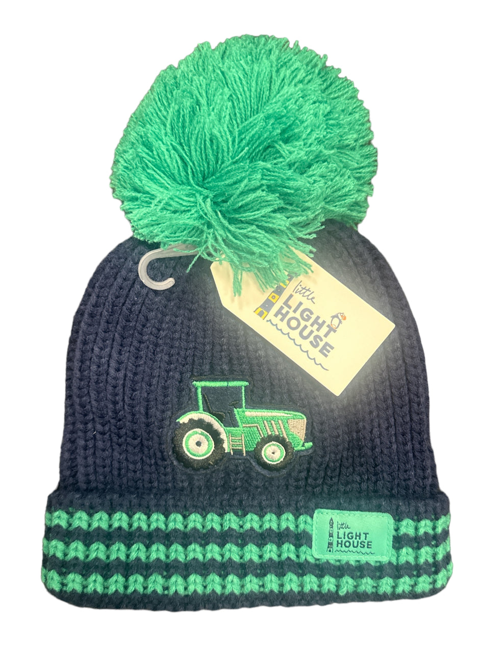 Lighthouse Children’s Bobbie Bobble Hat - Green Tractor & Stripes