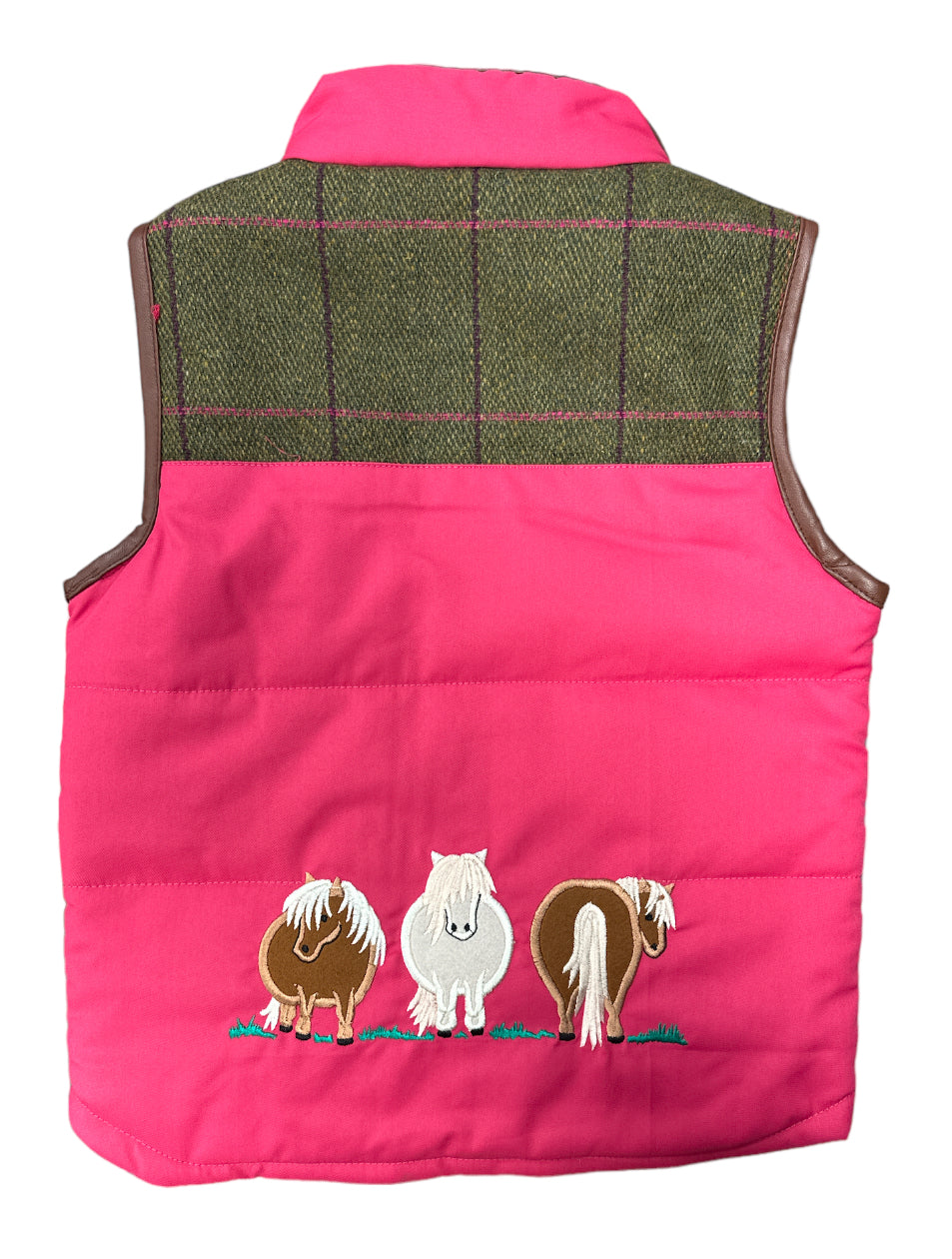 Girls' Pony Bodywarmer Gilet in Pink With Green Tweed