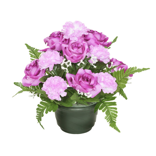 Purple Rose Carnation Gypsophila - Weighted Flower Grave Pot  32 cm - GB452RR