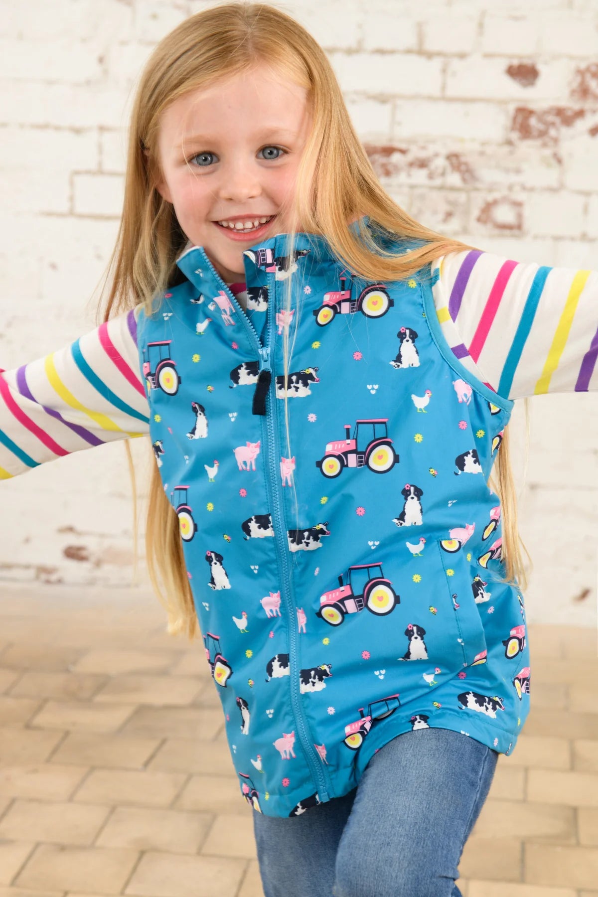 Lighthouse Girls Alex Gilet - Teal Farm Print