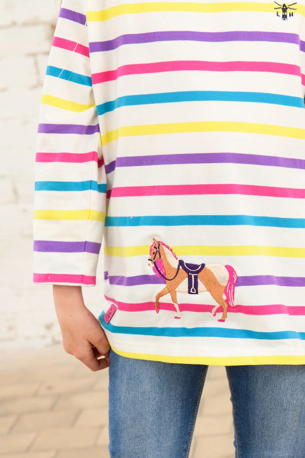 Lighthouse Causeway  L/S  Top - Multi Stripe Horse