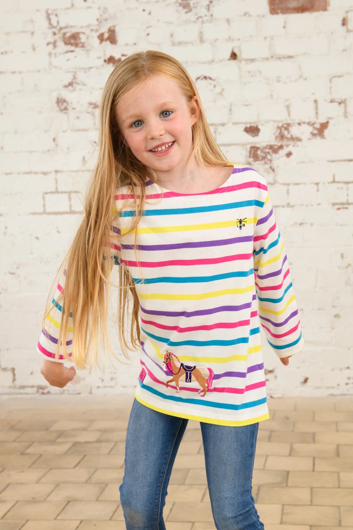 Lighthouse Causeway  L/S  Top - Multi Stripe Horse