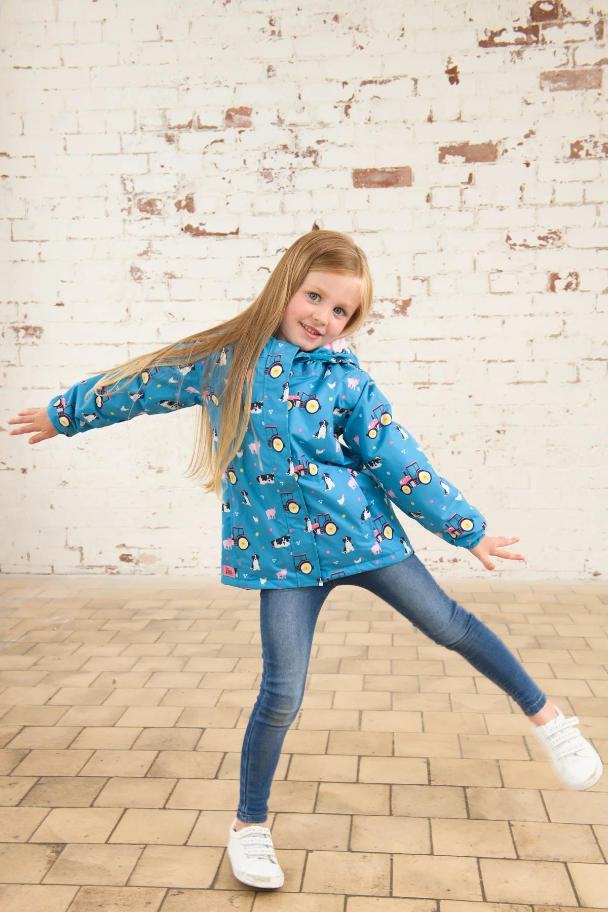 Lighthouse Girls Freya Coat - Teal Farm Print