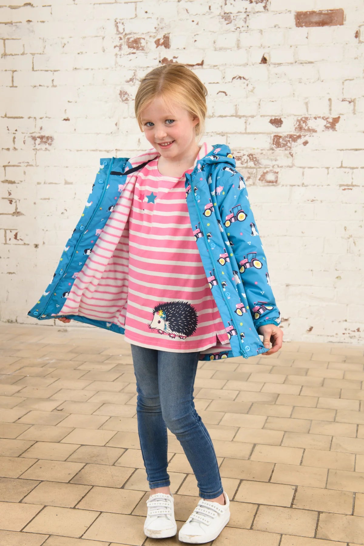 Lighthouse Girls Freya Coat - Teal Farm Print