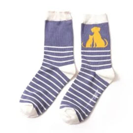 Miss Sparrow Cat & Dog Stripe Socks Denim