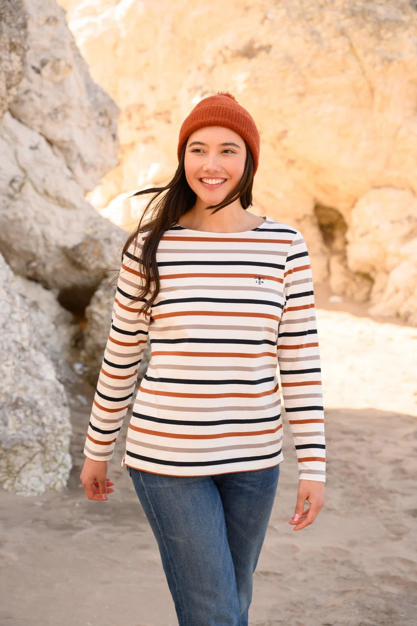 Lighthouse Causeway Breton Top - Rust Mocha Black Stripe