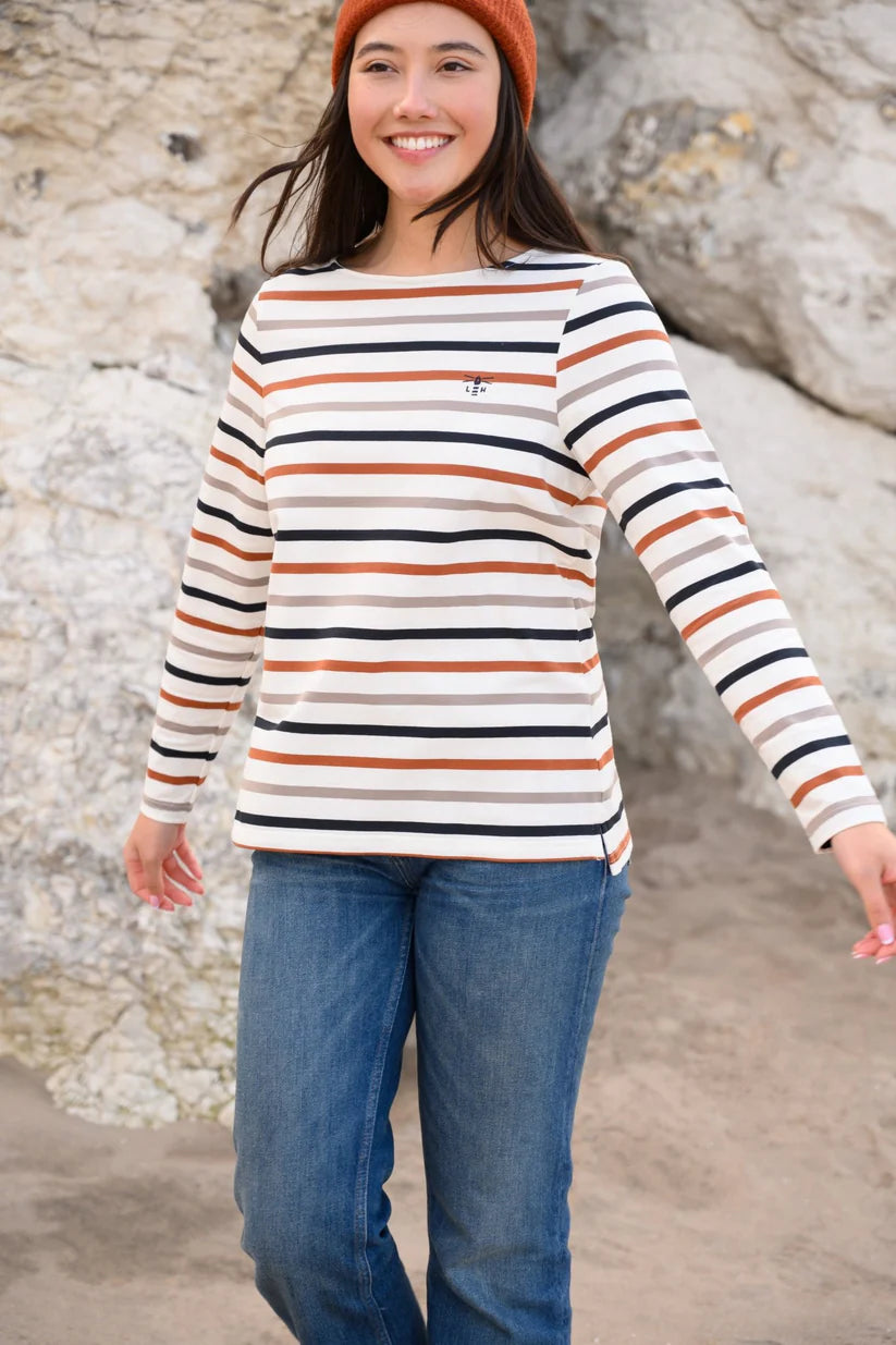 Lighthouse Causeway Breton Top - Rust Mocha Black Stripe