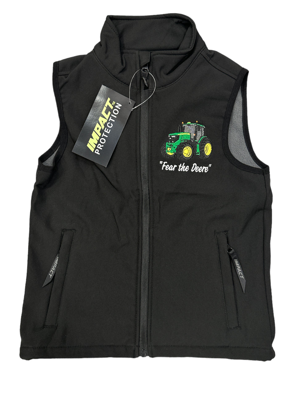 Kids Impact Black Softshell Bodywarmer – Green Tractor & Sliage Trailer