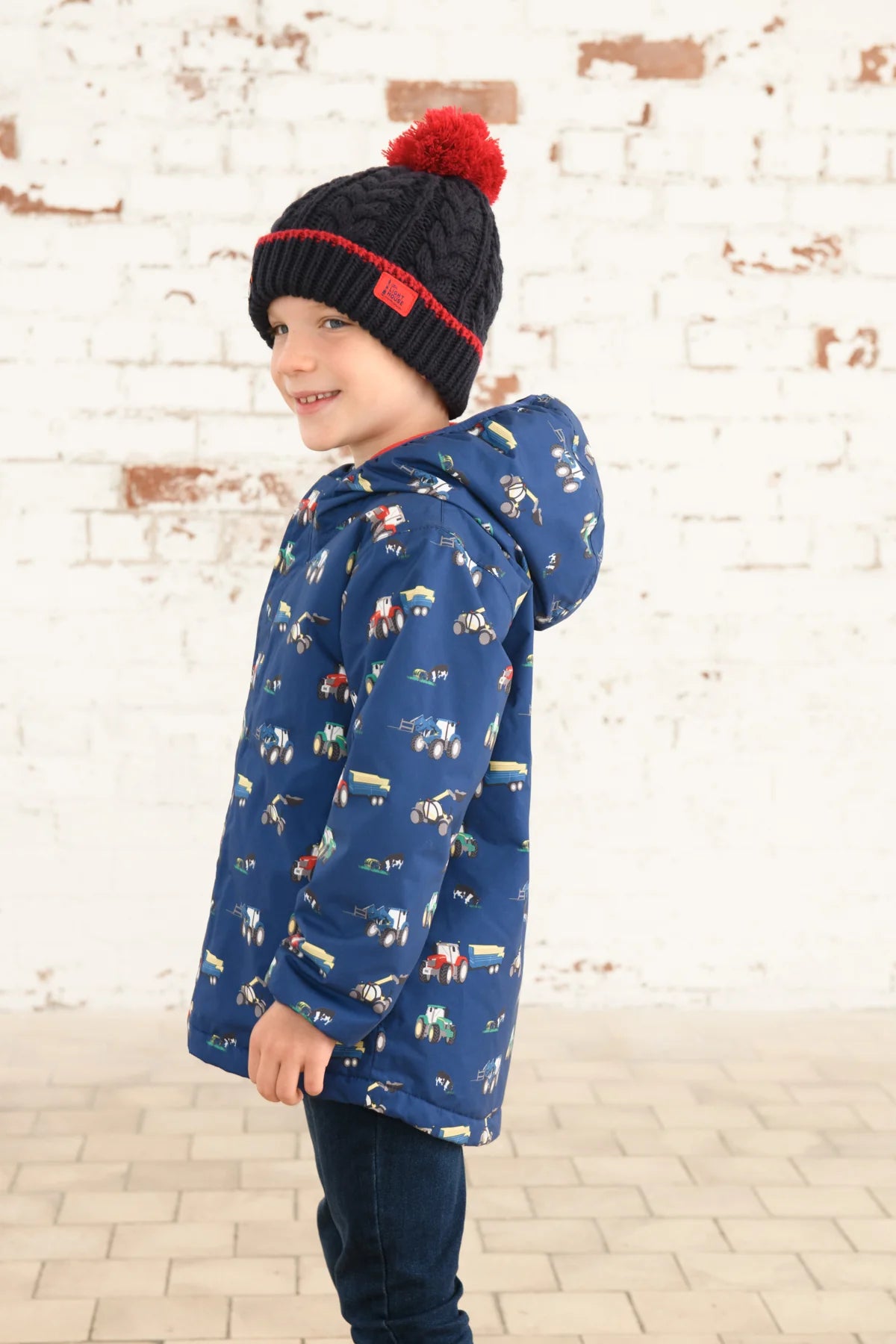 Lighthouse Finlay Coat - Navy Tractor Print