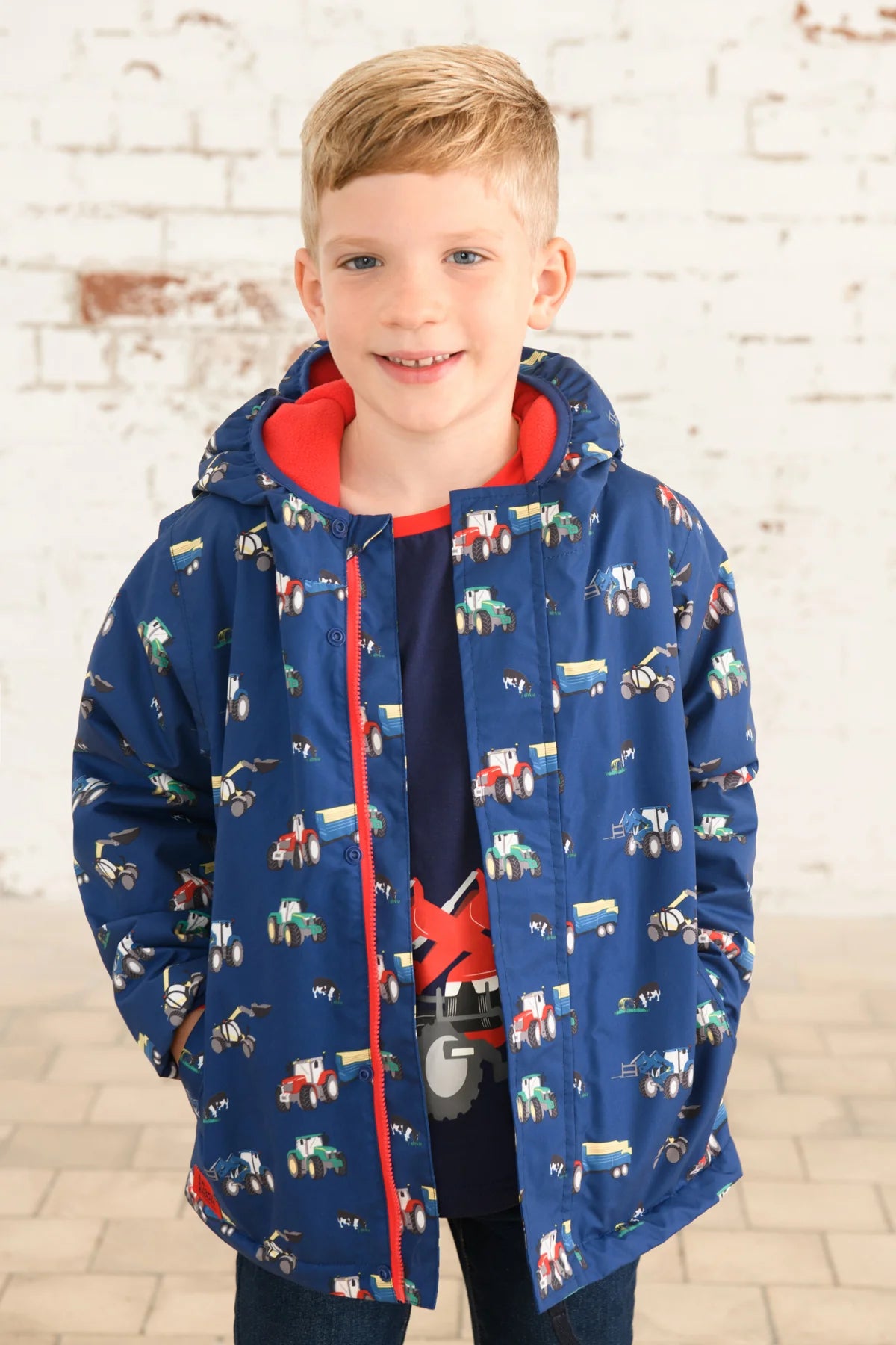 Lighthouse Finlay Coat - Navy Tractor Print