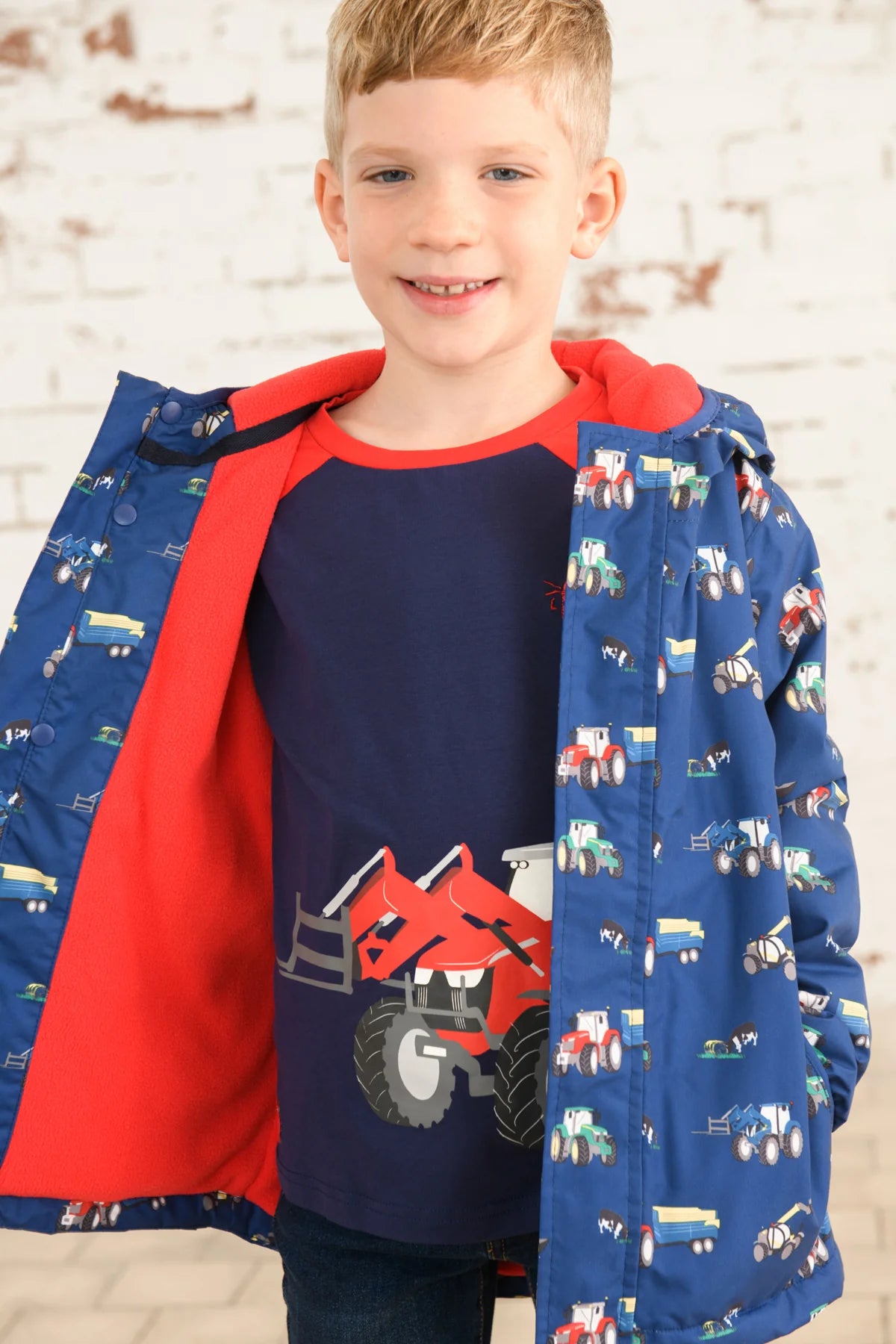 Lighthouse Finlay Coat - Navy Tractor Print