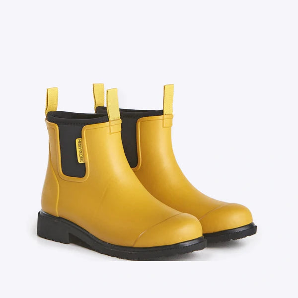 Merry People Bobbi Mustard Yellow & Black Ankle Wellington Boot