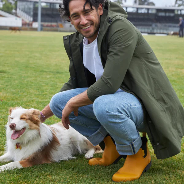 Merry People Bobbi Mustard Yellow & Black Ankle Wellington Boot