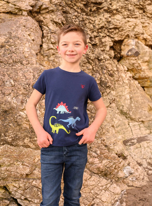 Lighthouse Boys Oliver T-Shirt - Navy Dino Print