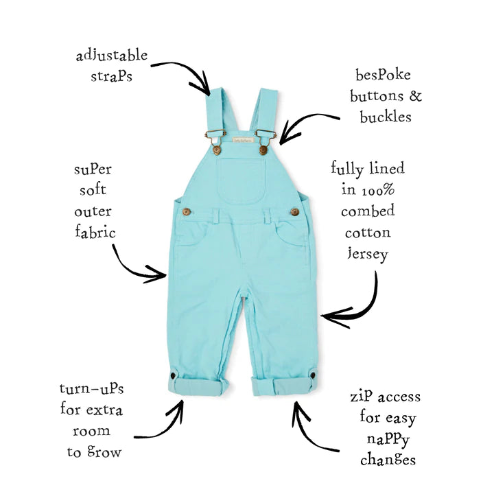 Dotty Dungarees in Mint Denim