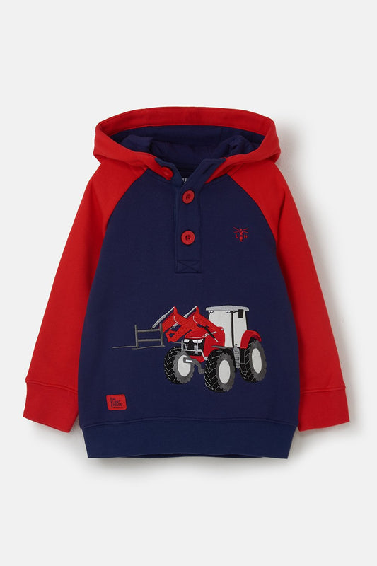 Lighthouse Jack Hoodie with Tractor Front Loader Applique  - Red & Navy
