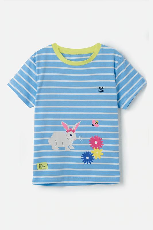 Lighthouse Causeway Kids T-Shirt - Blue Stripe Bunny