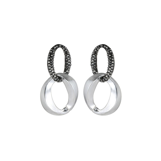 Cookie - Black Gem and Silver Link Oversized Earrings - from Frinkle