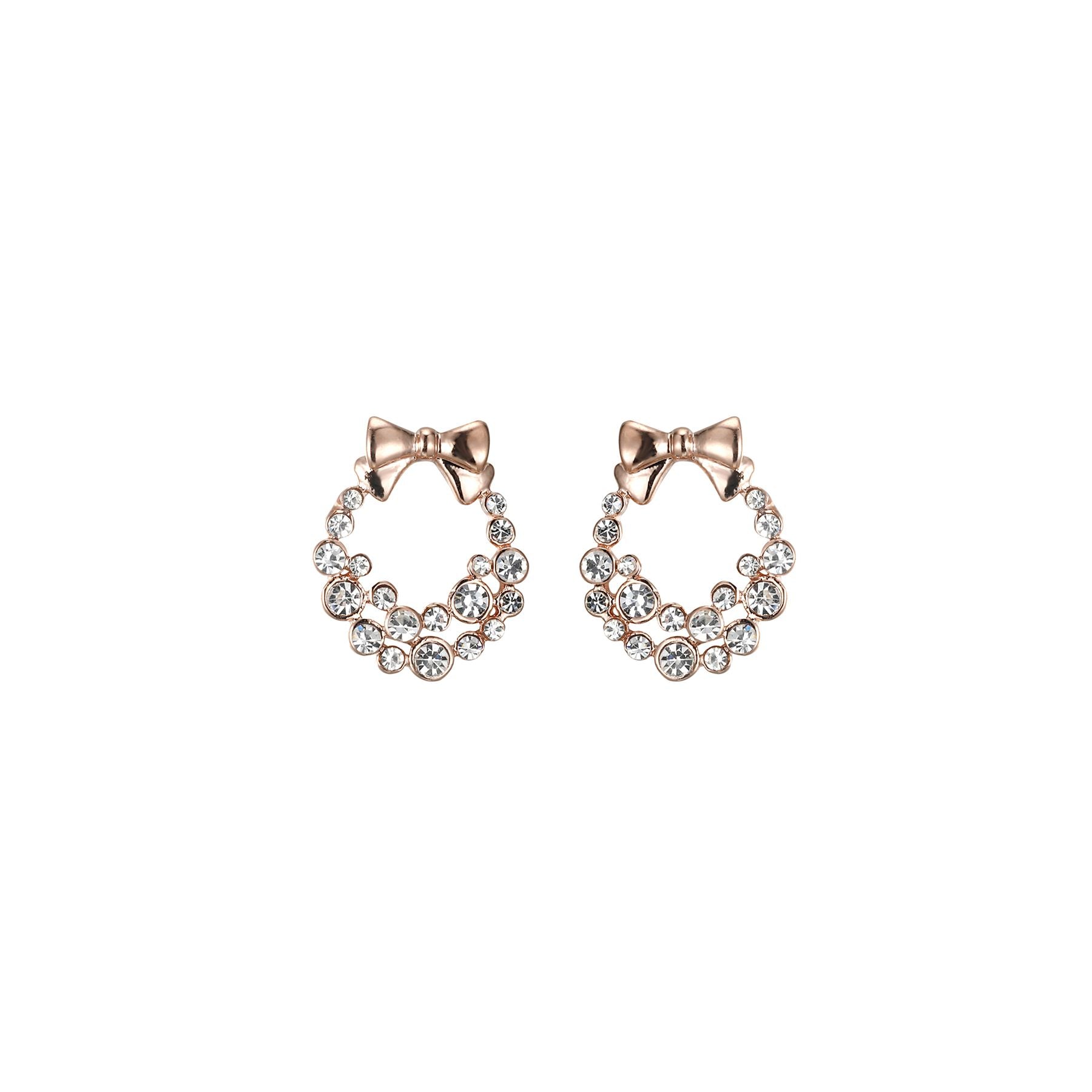 Deck the Halls - Rose Gold and Diamante Christmas Wreath Stud Earrings - from Frinkle