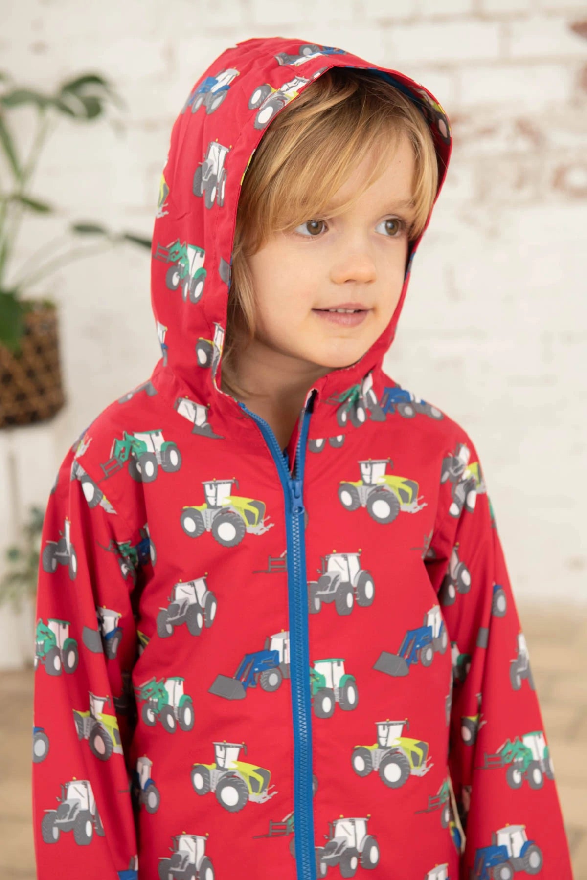 Lighthouse Boys Ethan Waterproof Coat Tractor & Digger in red