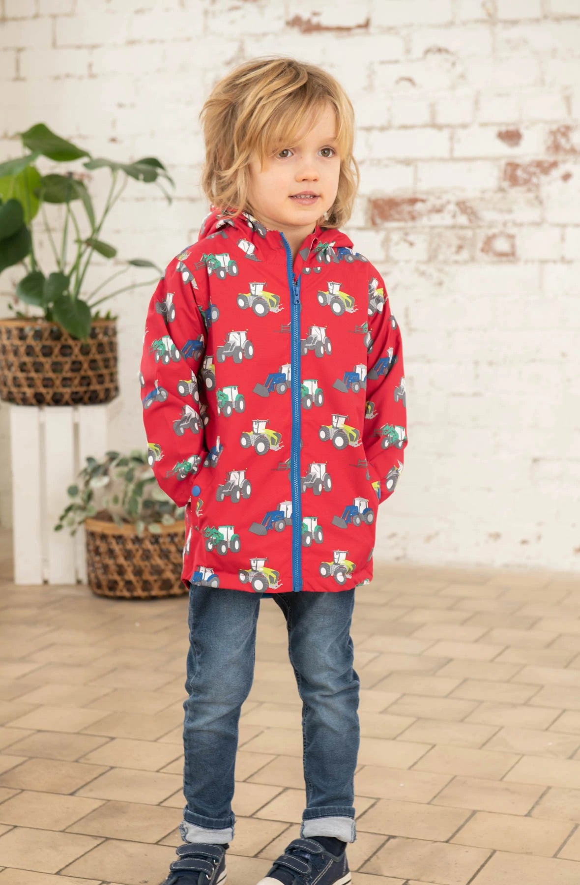 Lighthouse Boys Ethan Waterproof Coat Tractor & Digger in red