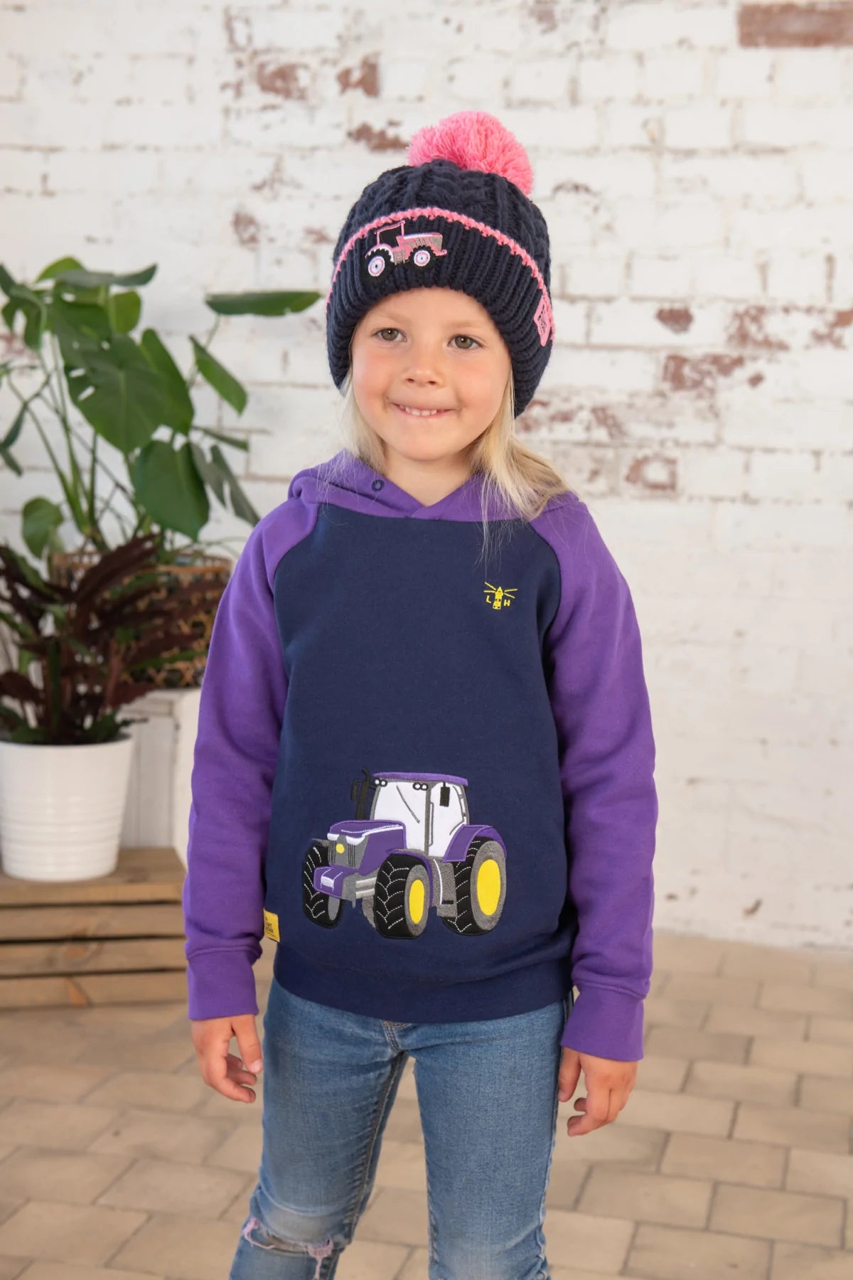 Lighthouse Jill Hoodie with Purple Tractor Applique