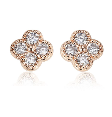 Lucky You - Rose Gold and Diamante Clover Stud Earrings - from Frinkle