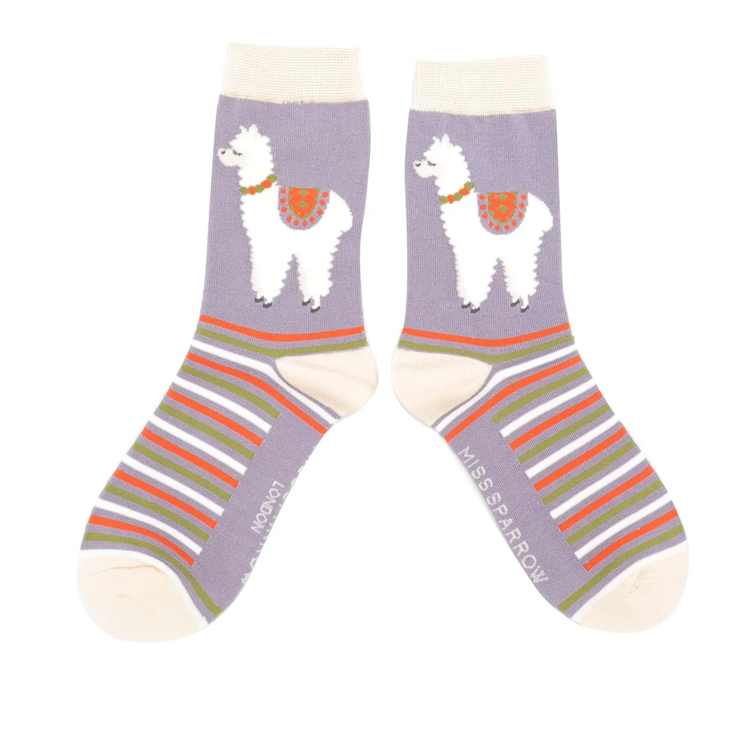 Miss Sparrow  Llama Stripes Socks Lavender