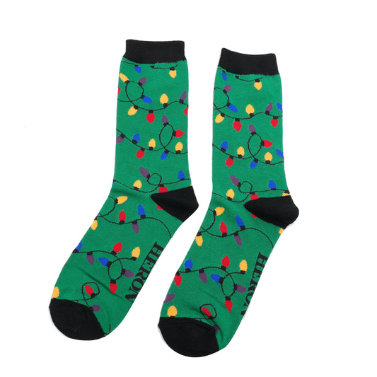 Mr Heron Christmas Lights Socks Green