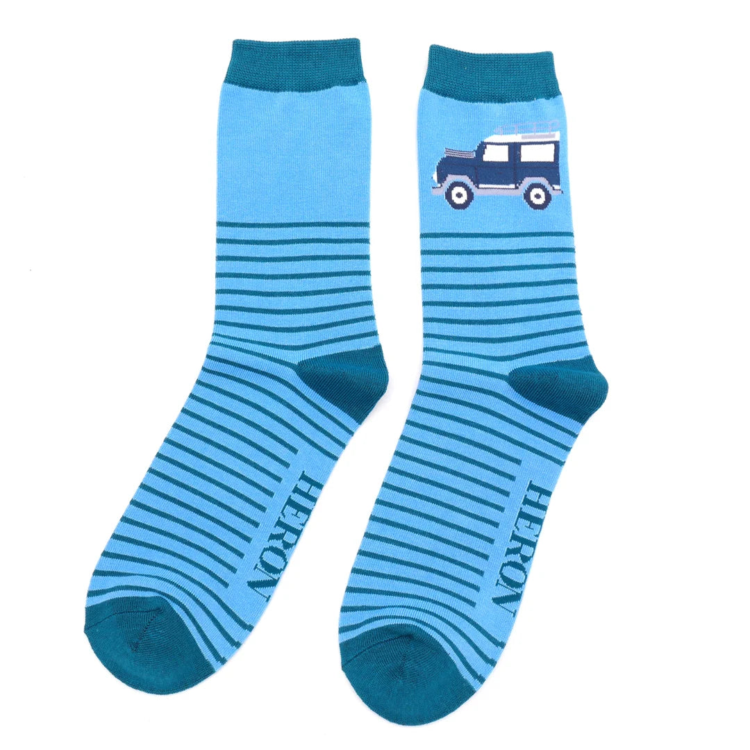 Mr Heron  Jeep & Stripes Socks Light Blue