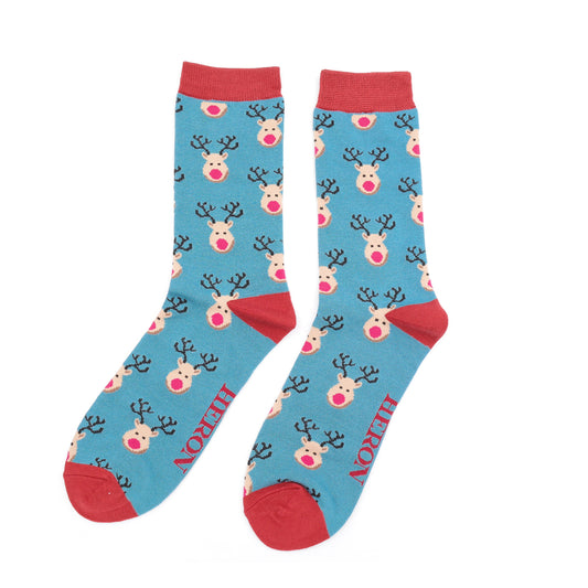 Mr Heron Reindeer Socks Aqua