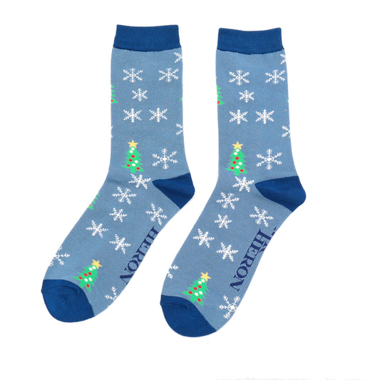 Mr Heron Trees & Snowflakes Socks Denim