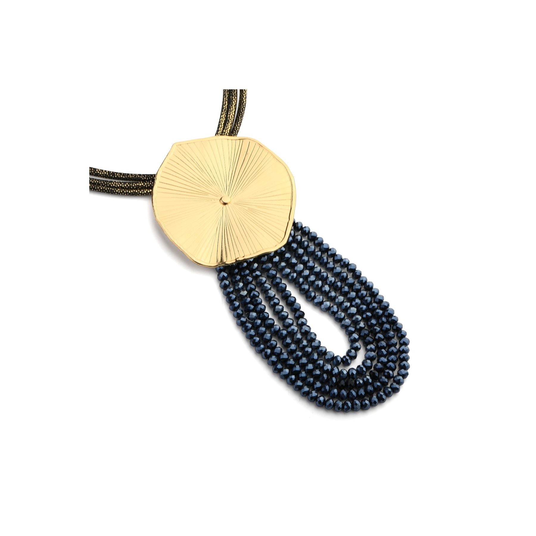 Yellow Gold Lilypad on Black Cord with Sparkly Bead Tassle Adjustable Length Necklace from Frinkle