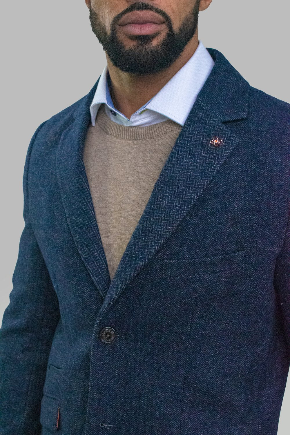 House of Cavani Wool Overcoat Tweed Jacket  3/4 Length  - Azure