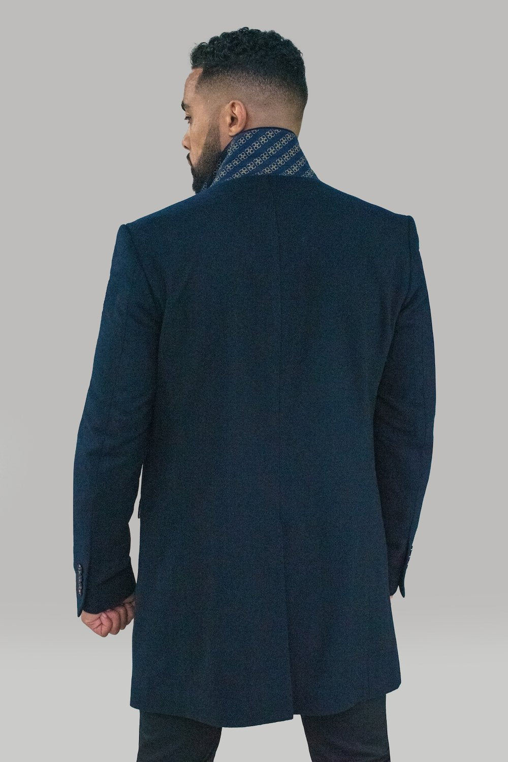House of Cavani Wool Overcoat Navy Blue Jacket  3/4 Length  - Roman