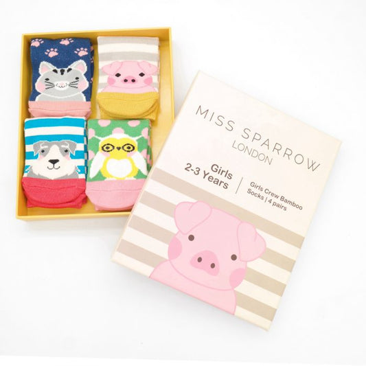 Miss Sparrow  Girls 2-3 Years Crew Bamboo Socks Gift Box