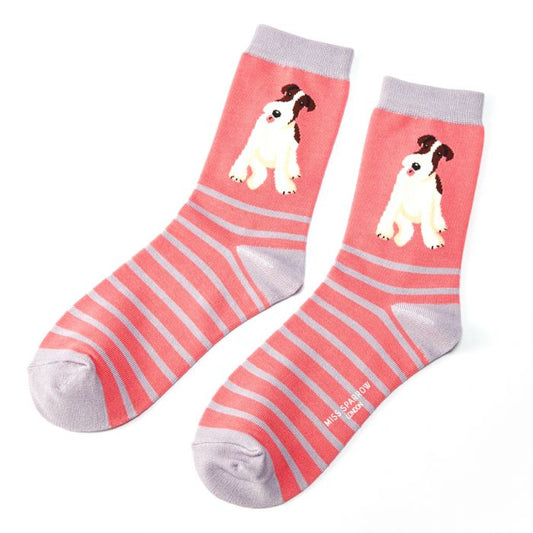 Miss Sparrow  Fox Terrier Stripes Socks Pink