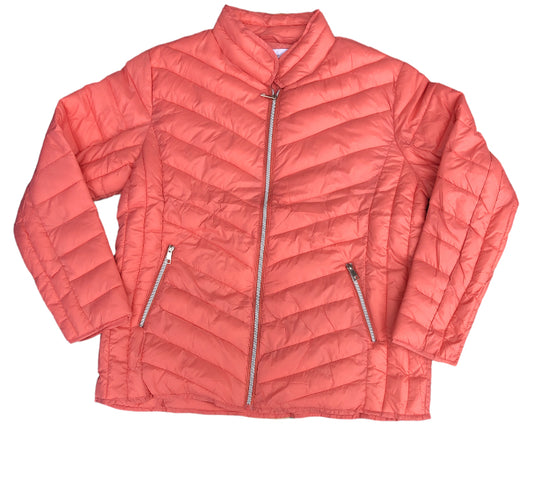 MudFlower Ladies Fake Down Light Weight Jacket in Coral Pink