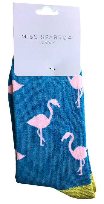 Miss Sparrow Flamingo Socks Blue