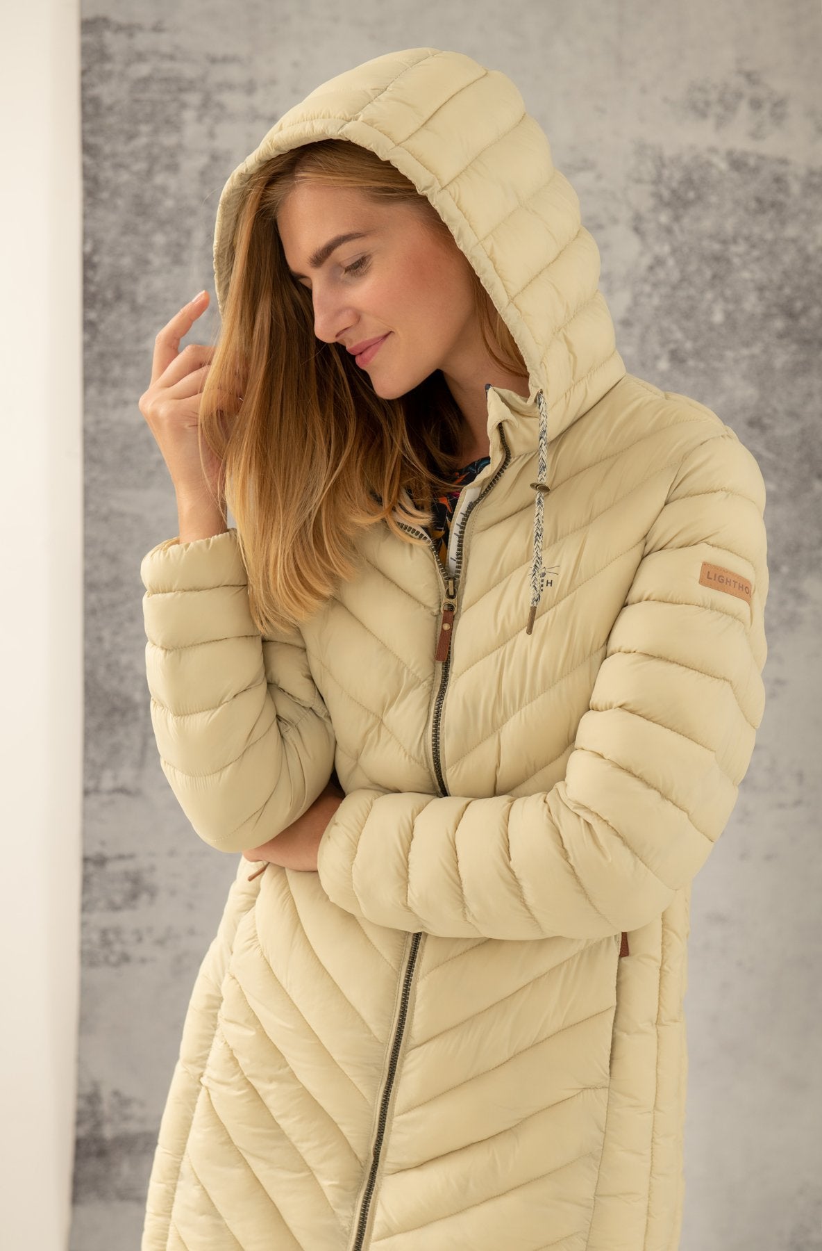 Lighthouse Laurel Mid-Length Coat in Almond